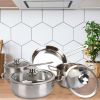 4-piece Stainless Steel Cookware Set Fast Even Heat Induction Set Dishwasher Safe with 2.7 & 3.7-Quart Stockpot, 2-Quart Saucepan, 9.17" Fry Pan