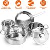 4-piece Stainless Steel Cookware Set Fast Even Heat Induction Set Dishwasher Safe with 2.7 & 3.7-Quart Stockpot, 2-Quart Saucepan, 9.17" Fry Pan